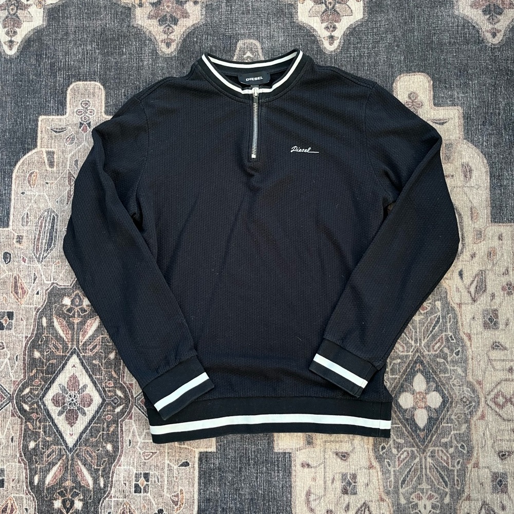 Diesel Black and White Zip Up Sweater with Sporty Trim